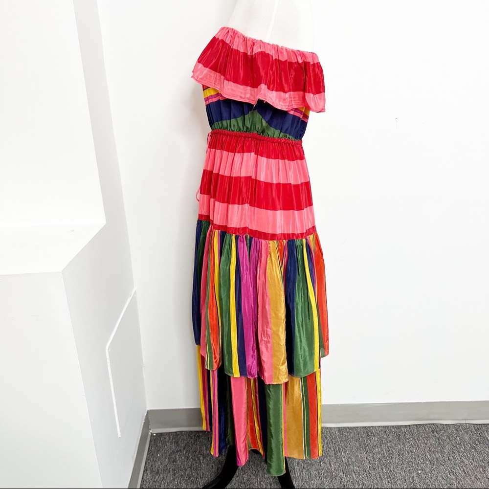 Farm Rio MIXED STRIPES STRAPLESS ruffle DRESS Sz M NWT - Picture 4 of 12